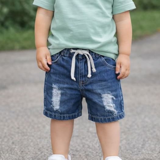 Bermuda Jeans Infantil Menino 100% Algodão Com Cordão Elástico Na Cintura Short Casual 1 a 3 anos