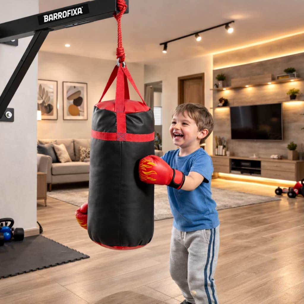 Kit Boxe Infantil Saco de Pancadas 50cm Com Par de Luvas de Treino Estampadas Estilo Profissional