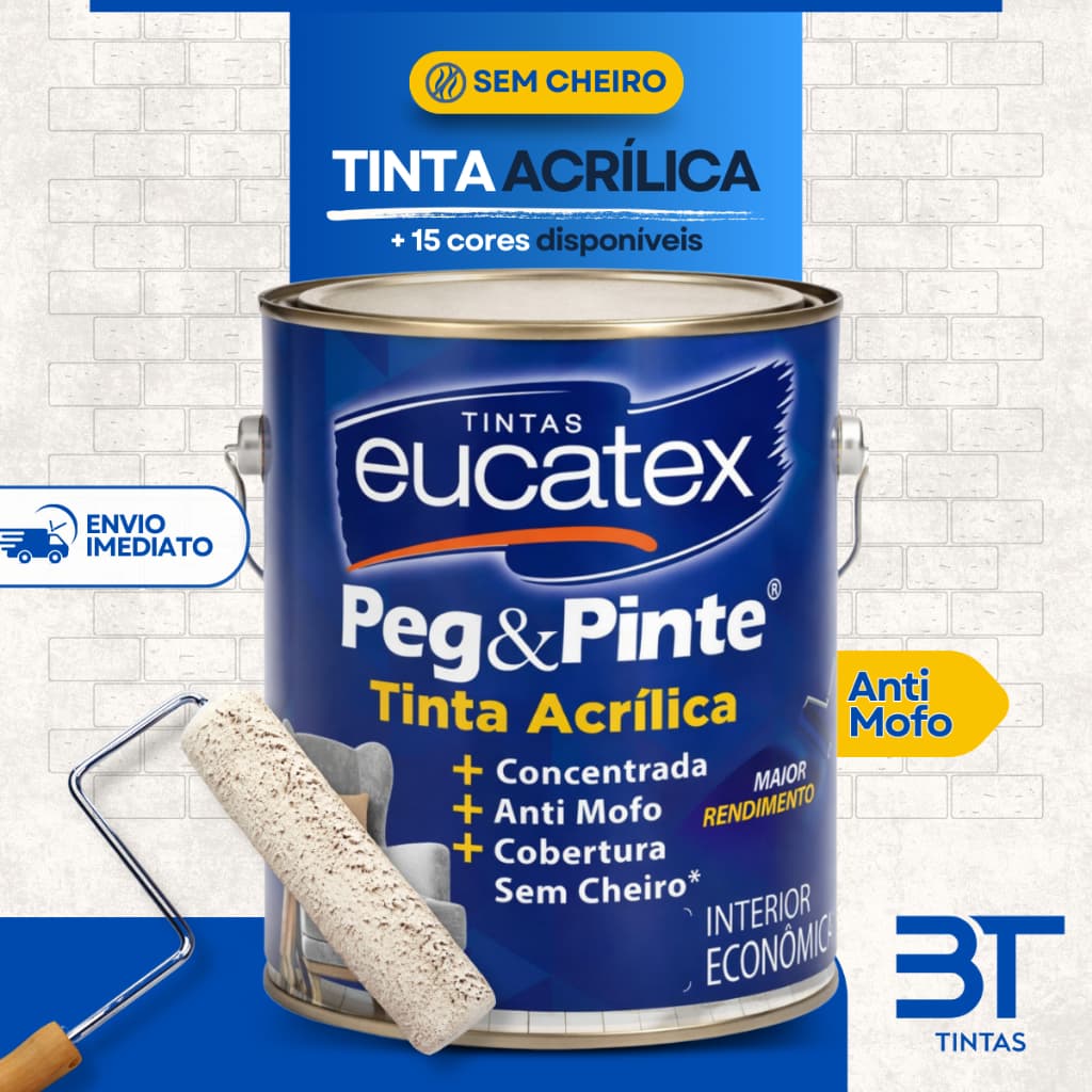 Tinta Acrílica Eucatex Peg & Pinte 3,6L Linha Econômica Anti Mofo Sem Cheiro Diversas Cores
