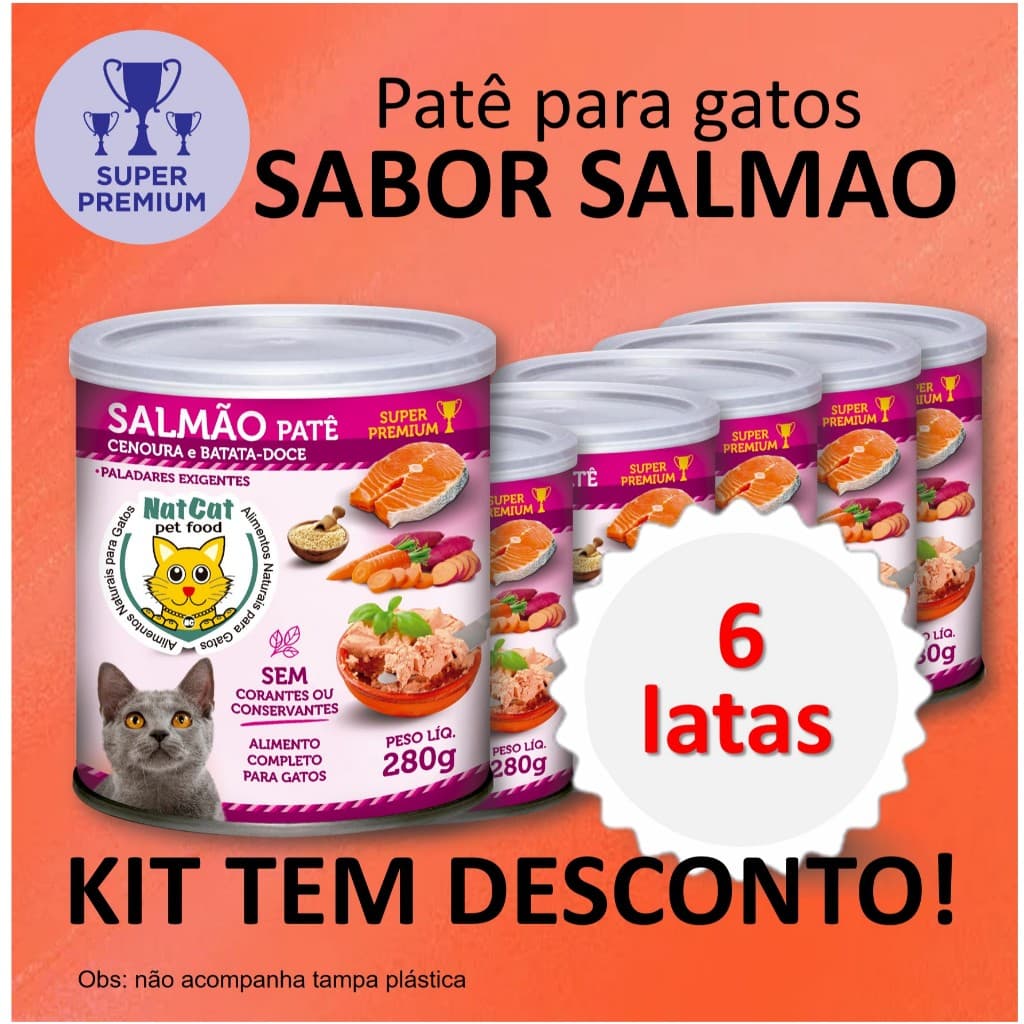 Kit Ração Úmida Patê Natural Gatos Maximo Sabor Salmão NatCat Pet Food Ração Molhada