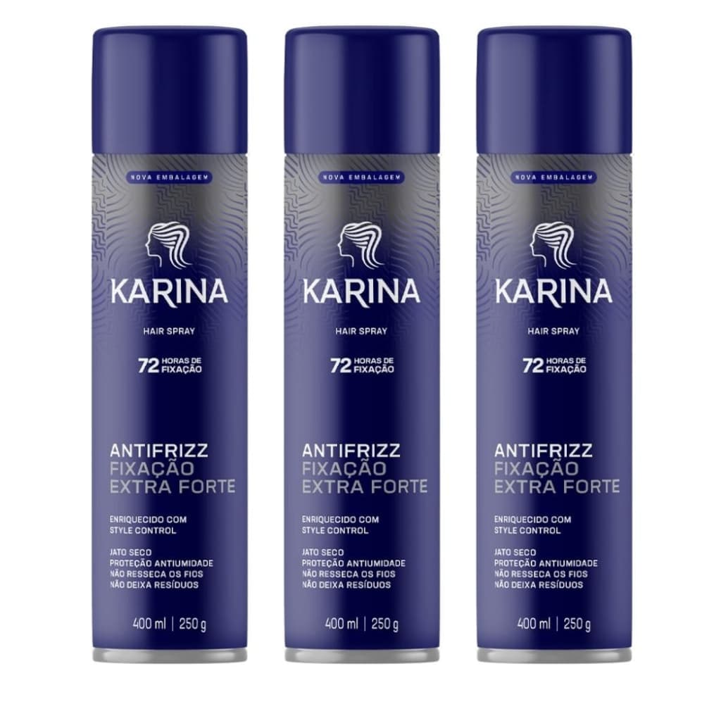 Kit com 03un Hair Spray Karina Fixação Extra Forte - 400ml