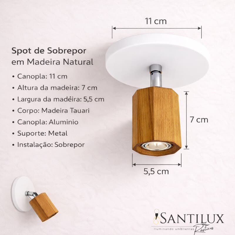Spot Madeira Maciça Teto, Parede e Cabaceira de Cama Leitura Foco de Luz (ARTICULADO)