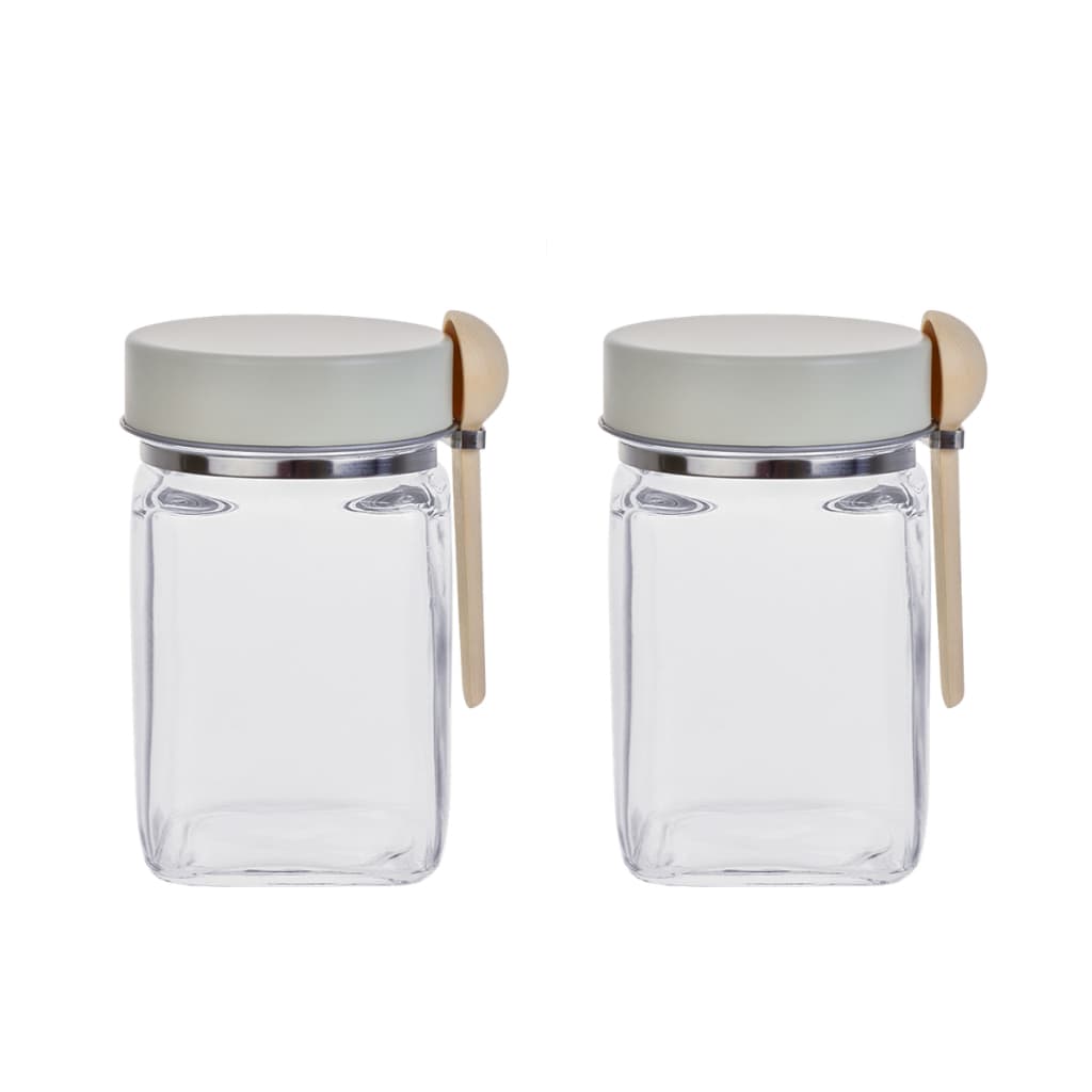 Conjunto com 2 Potes de Vidro Quadrados 260 ml com Tampa e Colher | Linha Premium | Ideal para Temperos, Café e Açúcar