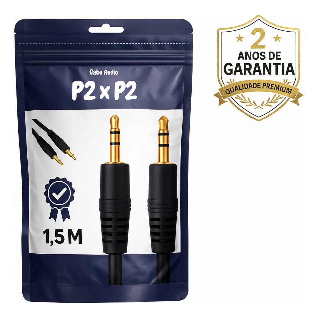 Cabo Audio Auxiliar P2 X P2 Estereo Dourado 1.50M