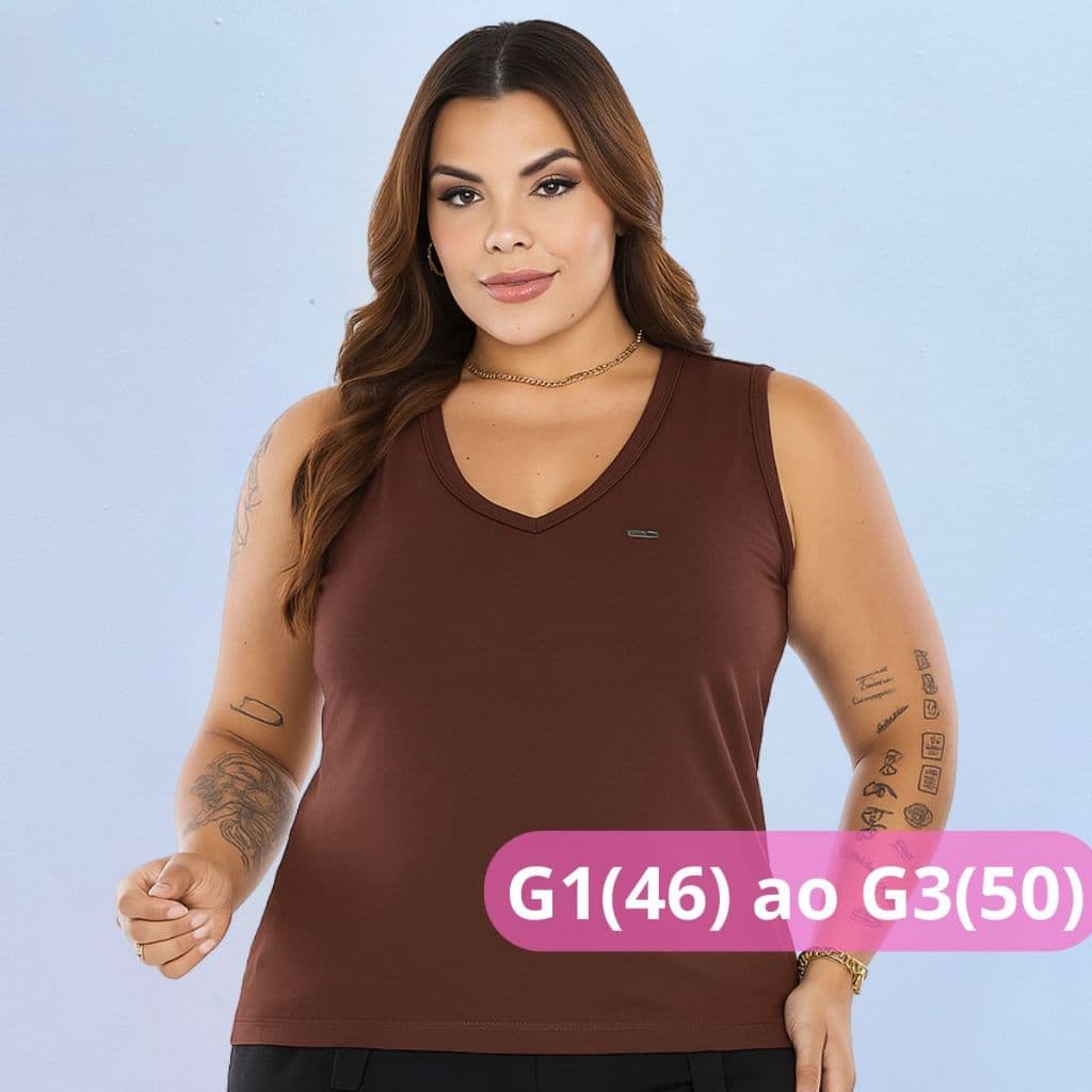 Regata Plus Size Feminina Malha Viscolycra Leve Gola V Regatão Fresquinha Ideal Verão Dia a Dia Básica Grande G1 G2 G3