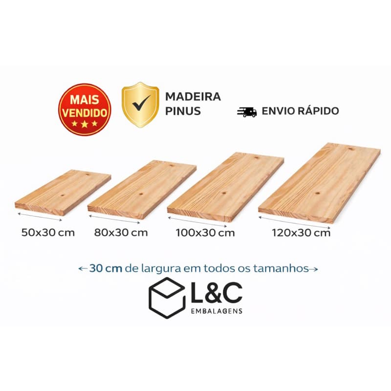 Tábua 100x30 Prateleira Estante Painel Pinus Sem Suporte
