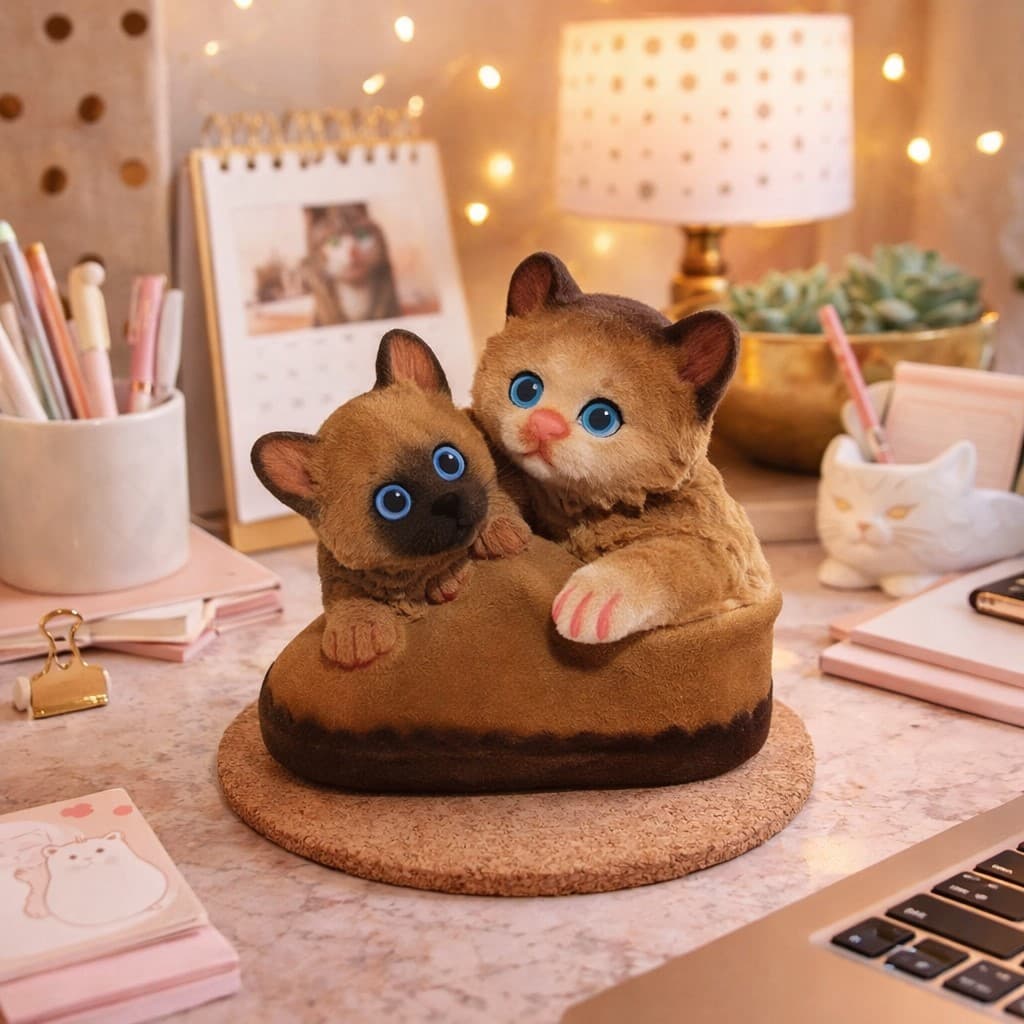 Casal Gatos Escultura Decorativo Realista Enfeites Presentes Marrom
