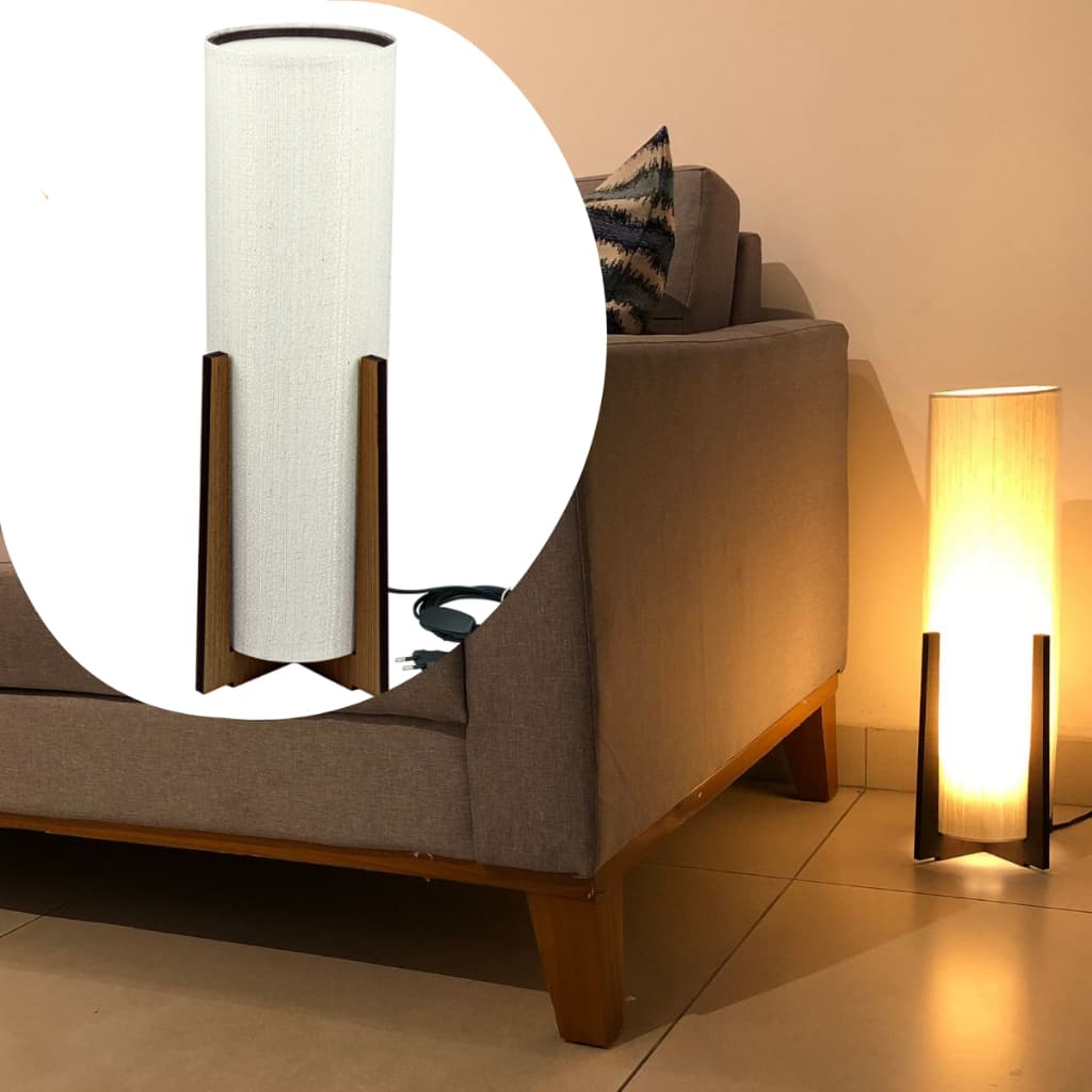 Luminária Modelo Chão Atlântica 46 Cm Estrutura Mdf Bivolt 110/220V Decoração De Ambiente Rústica