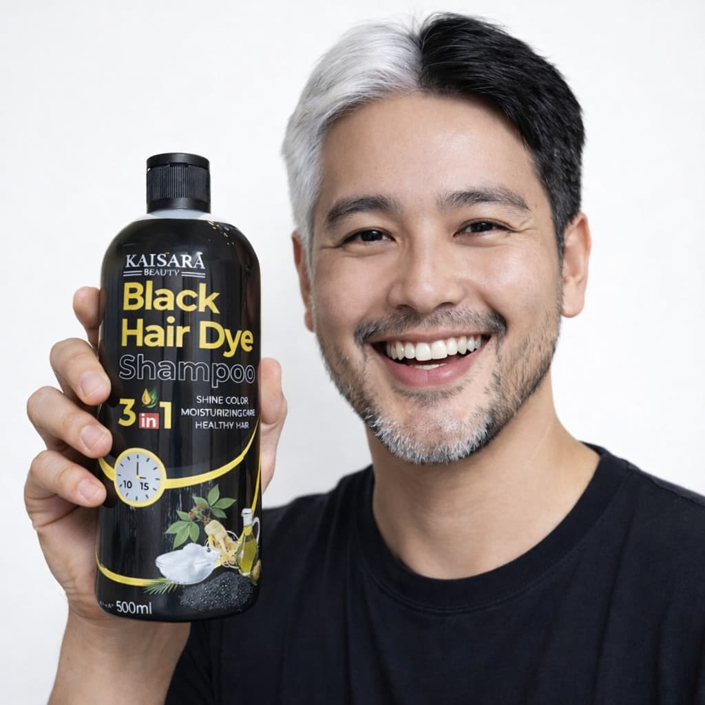 Shampoo Kaissara HAIR DYE 3 EM 1 500ml Tonalizante Cobre Cabelos Brancos Rápido Escurecedor Preto