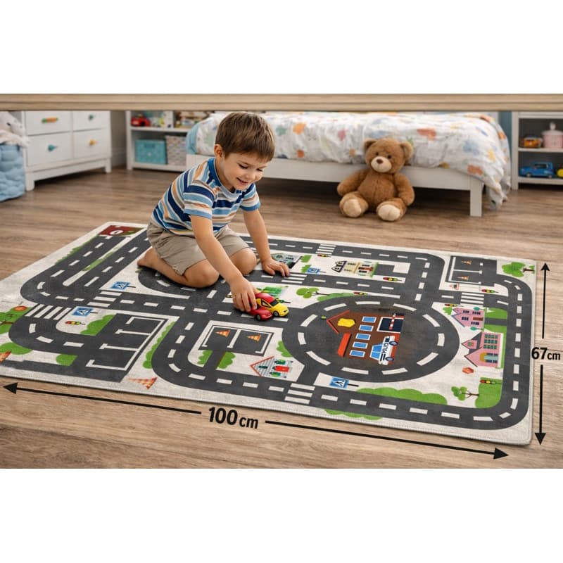 Tapete Infantil Atividade Pista Corrida Bebe Kids 100x67cm