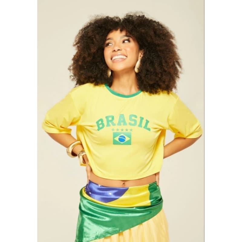 Cropped Brasil Feminina Viscolycra Blusa Cropped Copa