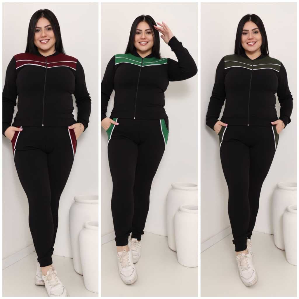 Conjunto de Frio  Feminino Inverno Malha Crepe Com Zíper - Básico e Versátil M" até  G3"/Plus Size