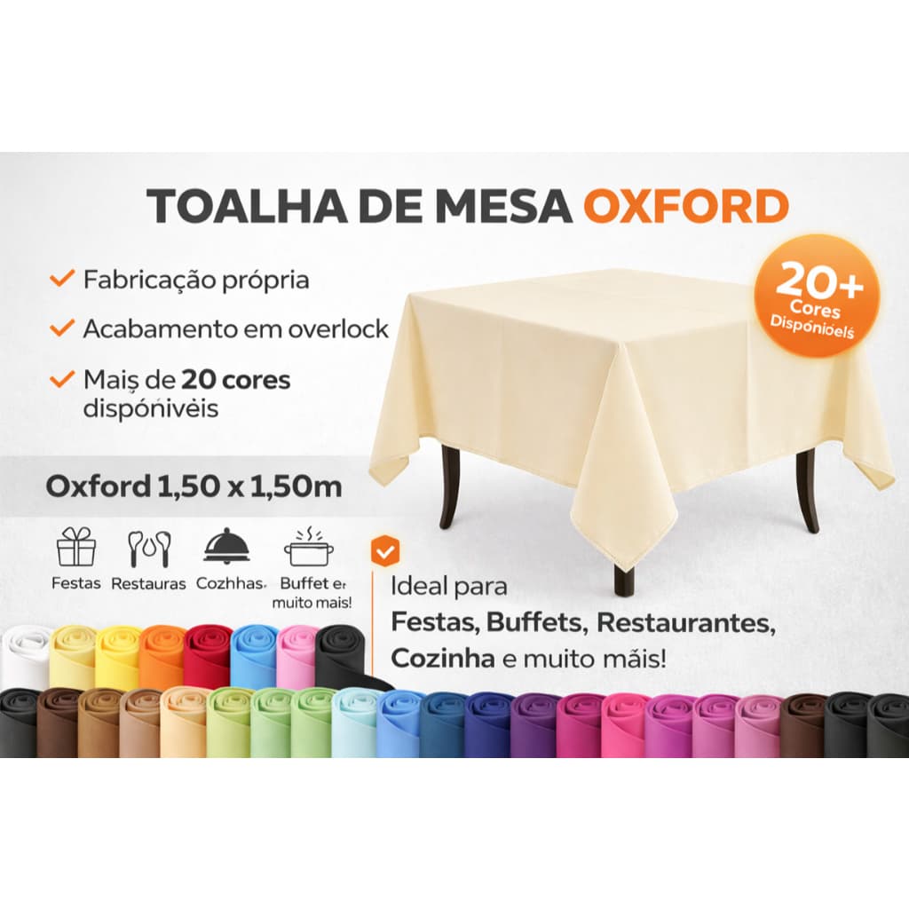 TOALHA DE MESA OXFORD 1,50 x 1,50 ATACADO INDICADO PARA BUFFET FESTA RESTAURANTE MESAS EM GERAL