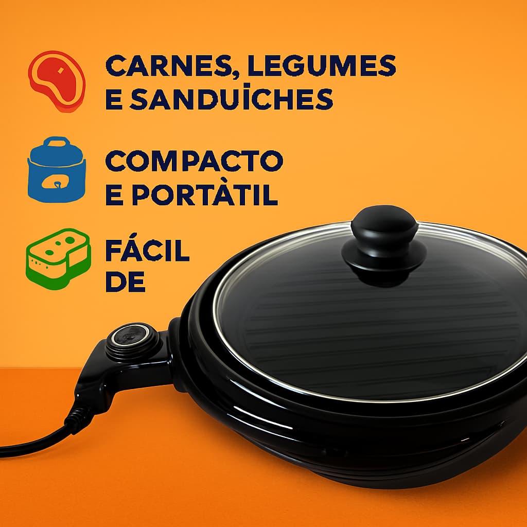 Grill Elétrico Redondo Premium STARTOOLS 40cm 1200W Antiaderente com Termostato e Bandeja Coletora – 127V