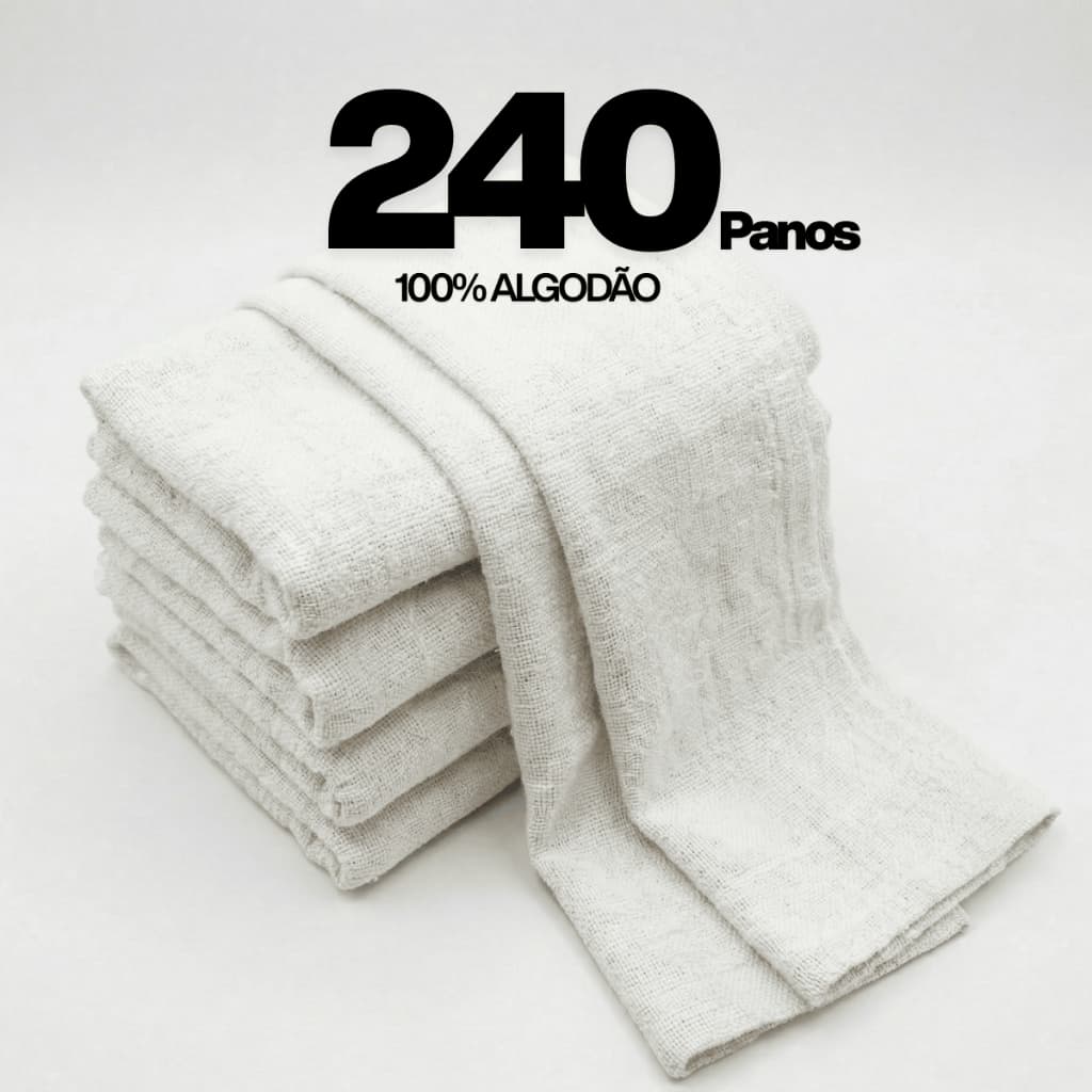 Kit 240 Panos De Chão Alvejado Branco 100% Algodão Saco Duplo Grosso 62x42 Atacado Limpeza Pesada Costura Reforçada