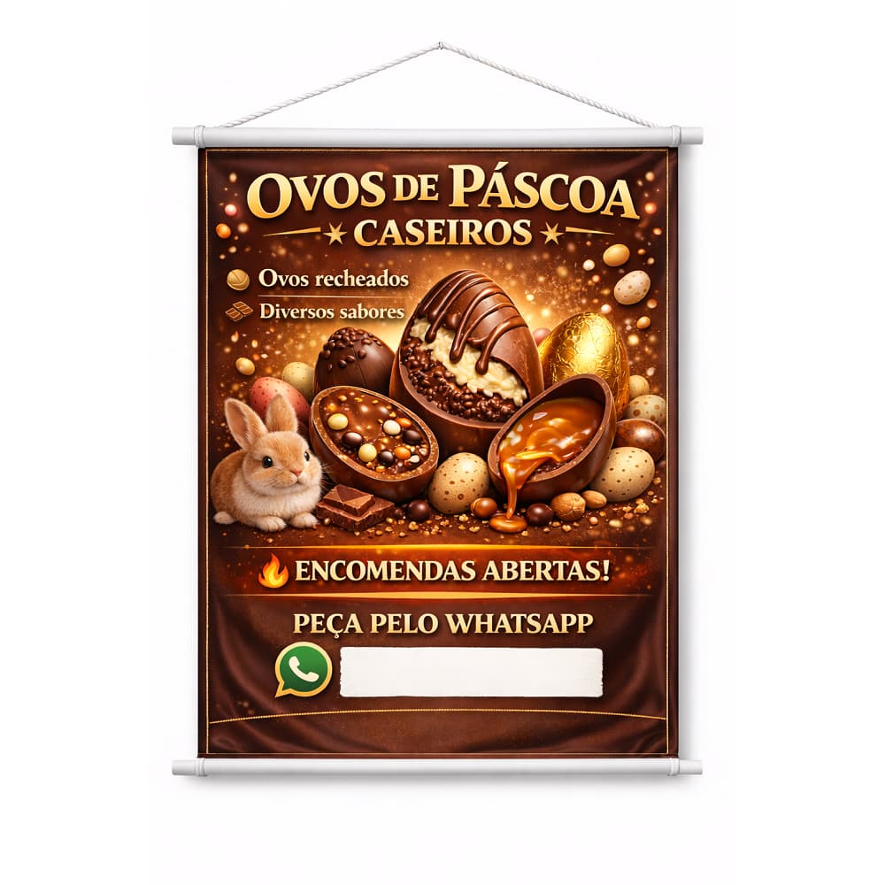 Banner Ovos de Páscoa Arte Pronta Lona A Prova D`Água 80x60