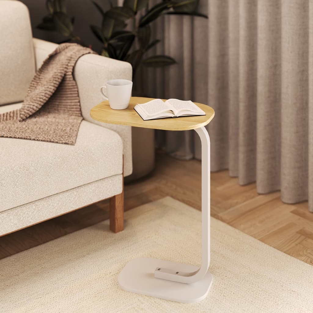 Mesa de Apoio Lateral para Sofá com Tampo MDF - Base Metálica Moderna Compacta e 2 cores Marrom Bege