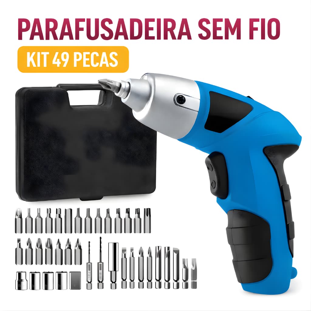 Kit Mini Parafusadeira Sem Fio Elétrica 49 Peças Maleta LED USB