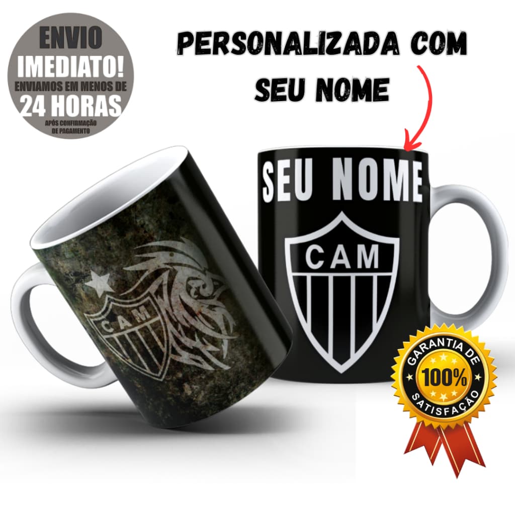 Caneca Xícara Personalizada COM NOME Galo Time Mineiro Time de Futebol Estampas Exclusivas Envio Rápido Presente