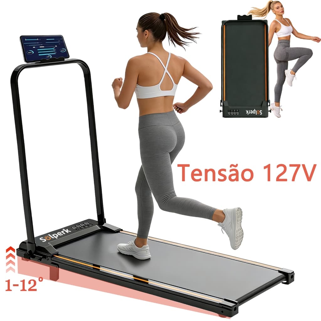 Esteira Elétrica para Casa 2.0HP Dobrável Silenciosa Bluetooth 12km/h Suporta 120kg, Economiza Espaço Ideal para Trein