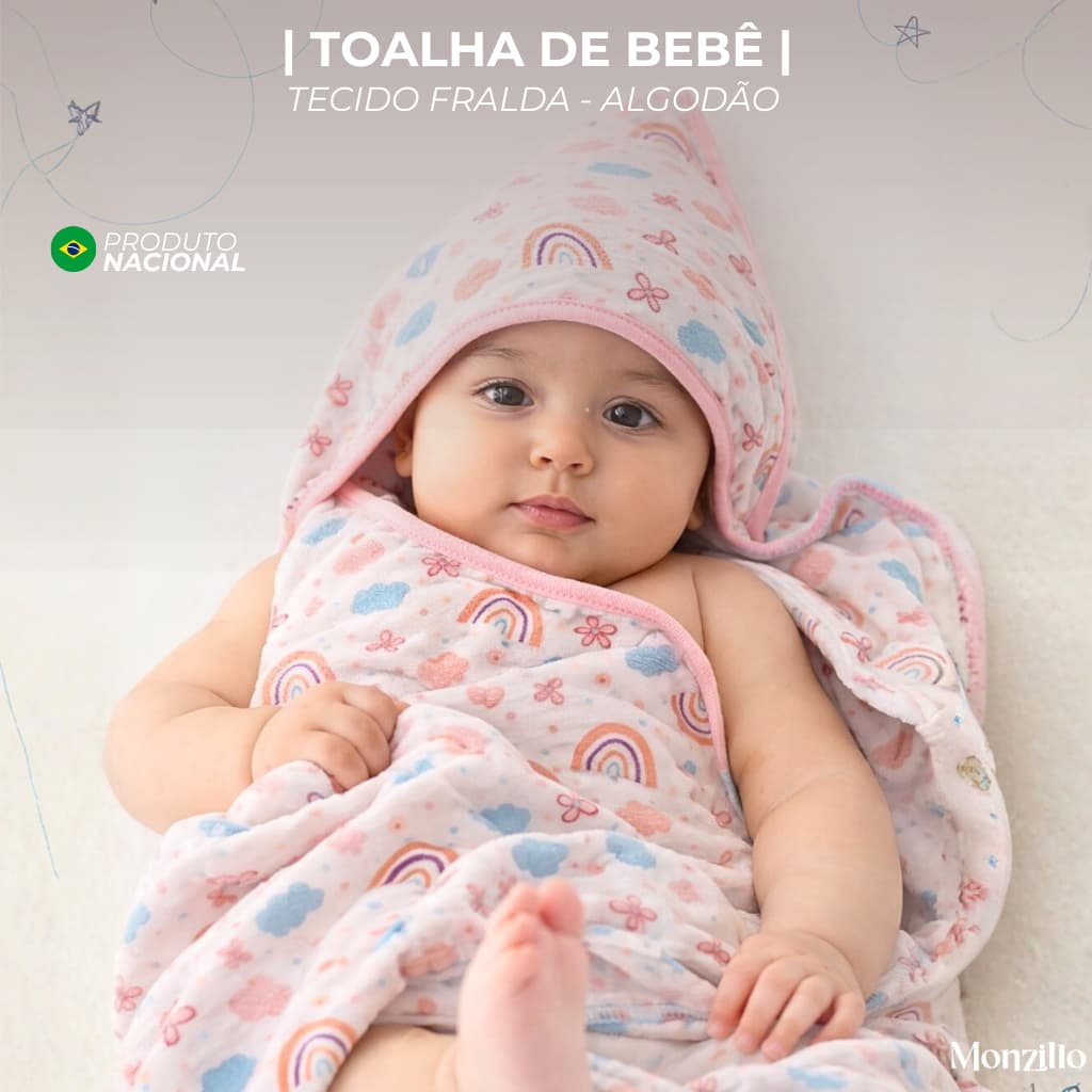 Toalha de banho para bebê tecido fralda e forro 100% algodão macia estampada
