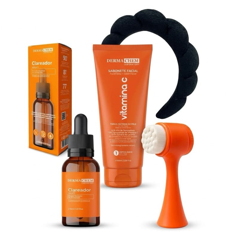 Kit Skincare Dermachem Sérum + Sabonete + Escova Facial 2 em 1 + Tiara Nuvem Limpeza de Pele