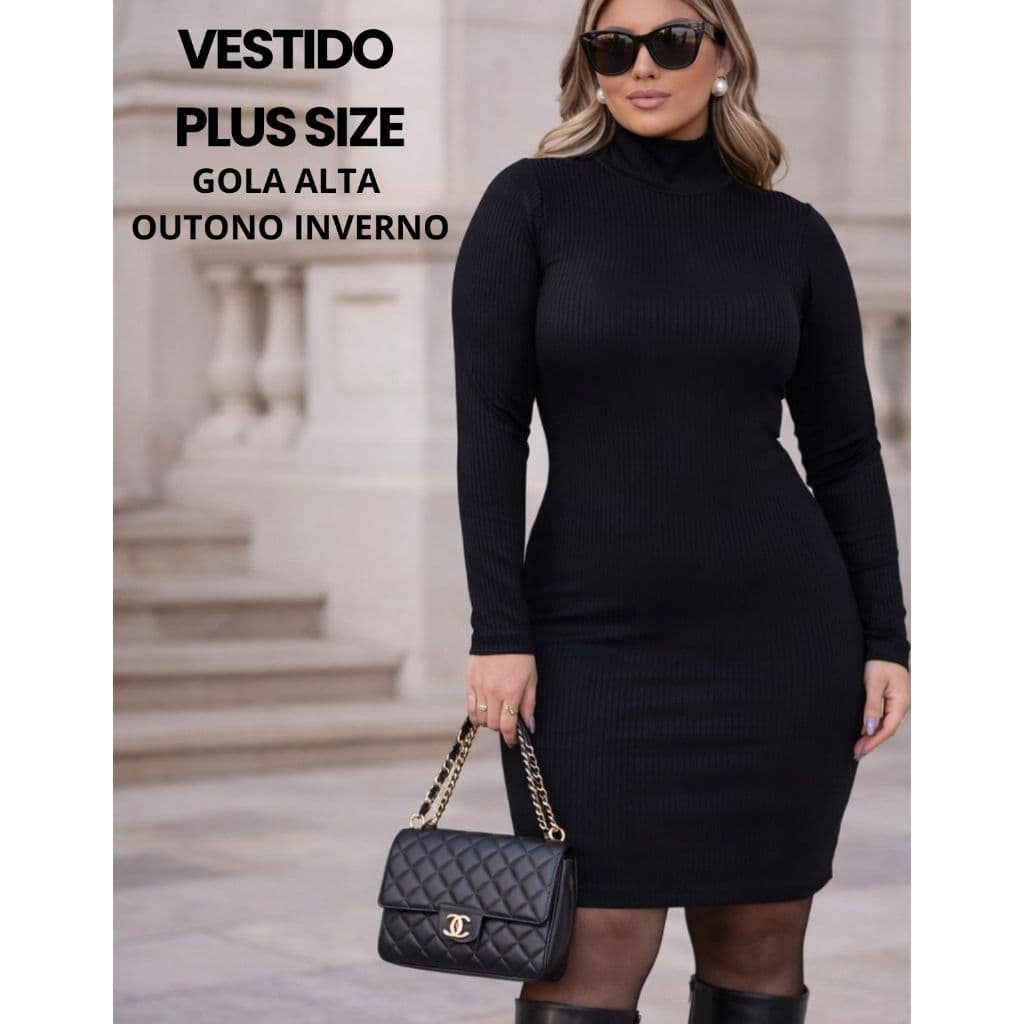 Vestido Plus Size Canelado Tubinho Curto Manga Longa Modelador Veste  G1 G2 G3 G4