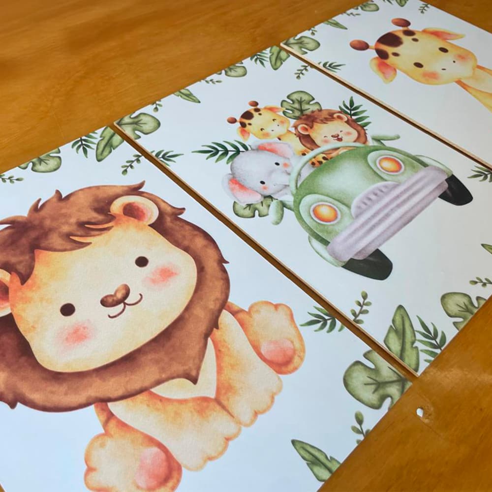 Kit Quadros Decorativos Infantil Leão Girafa Animais Safari Custo Beneficio Decoração Simples Baby