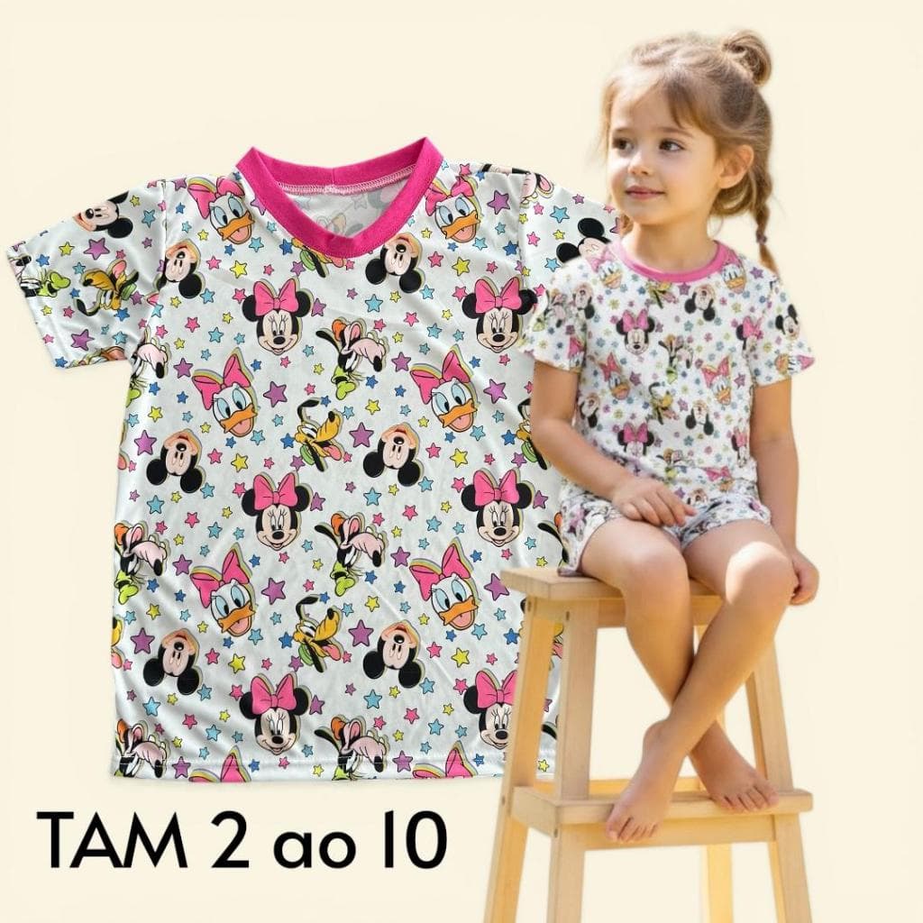 Conjunto Infantil Menina 3 em 1 Verão Estampado Divertido - Tam 2 ao 10