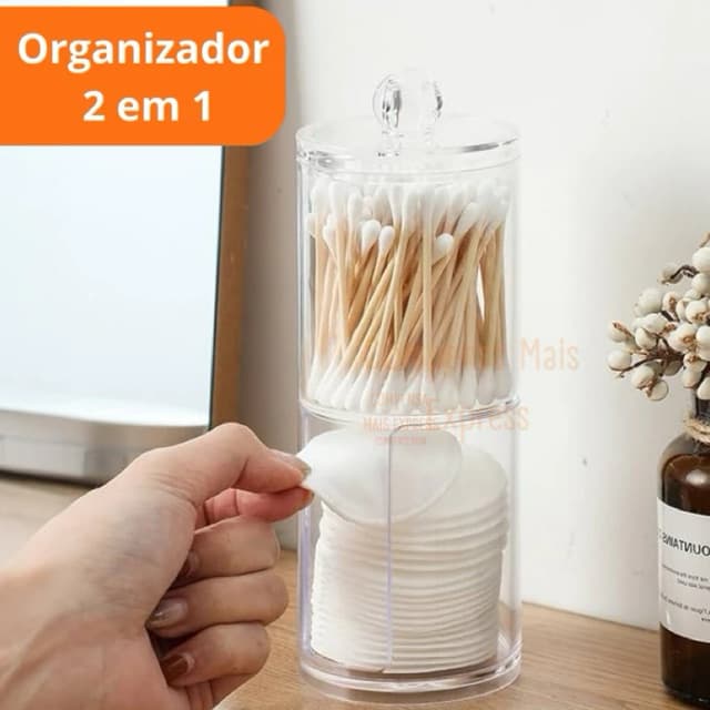 Porta 2 em 1 Algodão e Cotonete em Acrilico Esponja de Maquiagem Organizador Penteadeira Banheiro