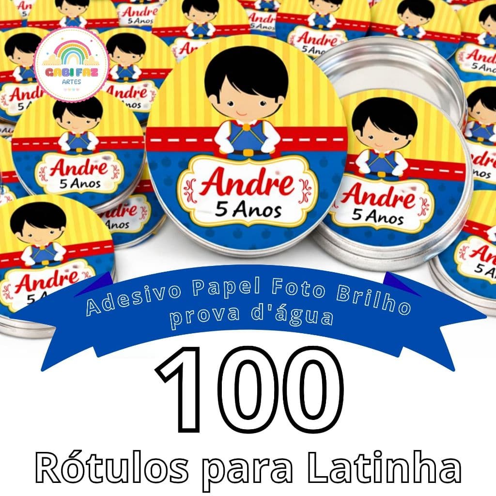 100 Rótulos Adesivo Personalizado p/ Latinha / Pirulito de Chocolate, Aniversário, Lembrancinha