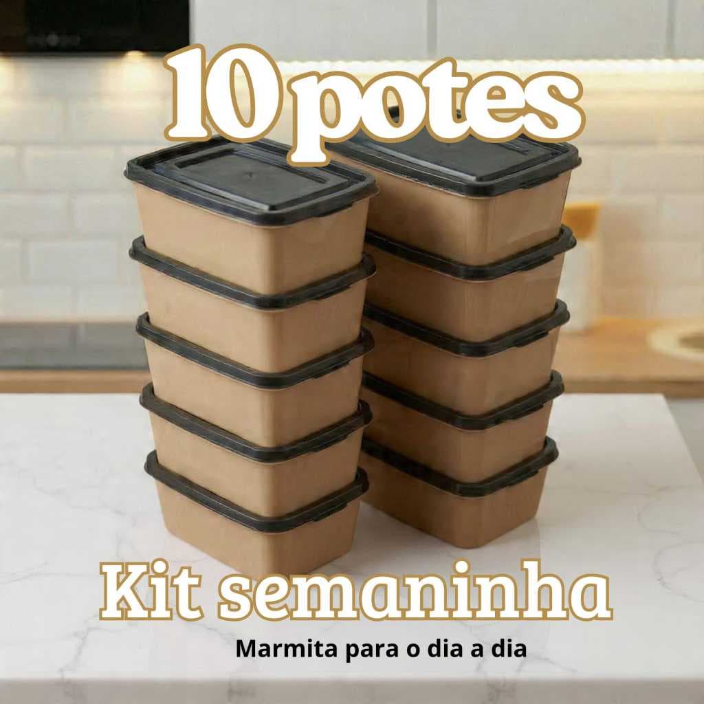 Kit 10 Potes de plástico retangular --> jogo de marmitas fitness --> armazenar alimentos