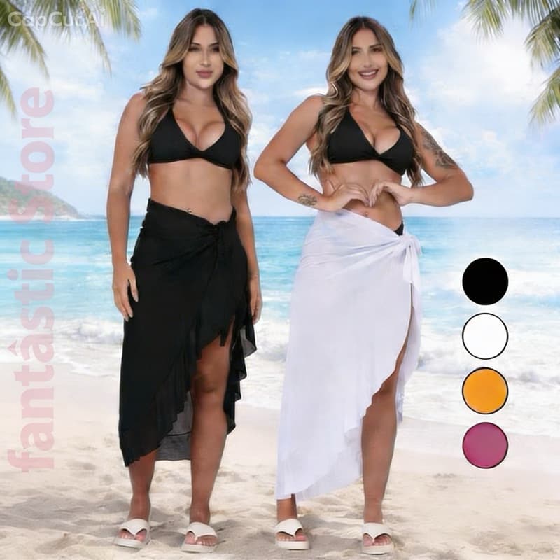 kit 2 Saídas de Praia Pareô Tule Longa com Babado Canga de Amarrar Básica e Leve Moda Praia Verão