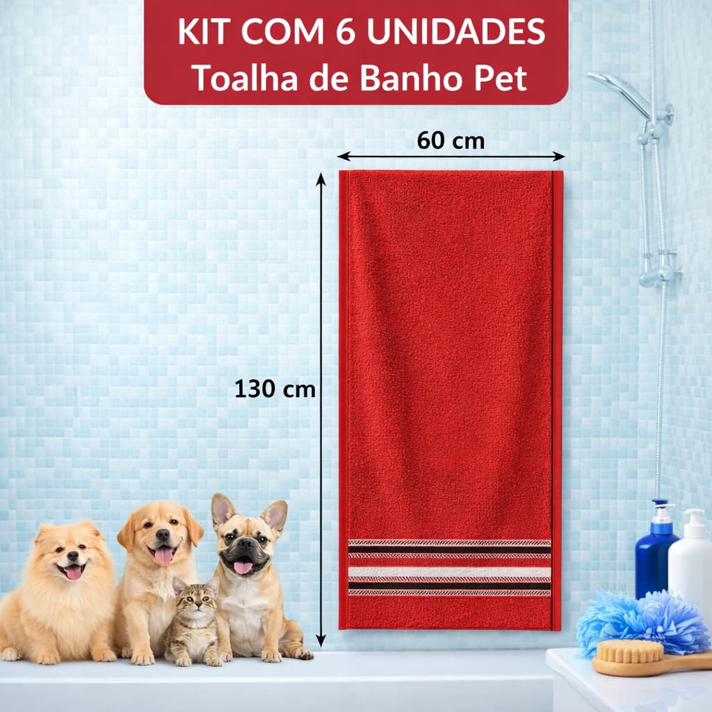 Toalha para Cachorro e Gato 6 unidades Banho PetShop Algodão Leve e Macia Diversas Cores