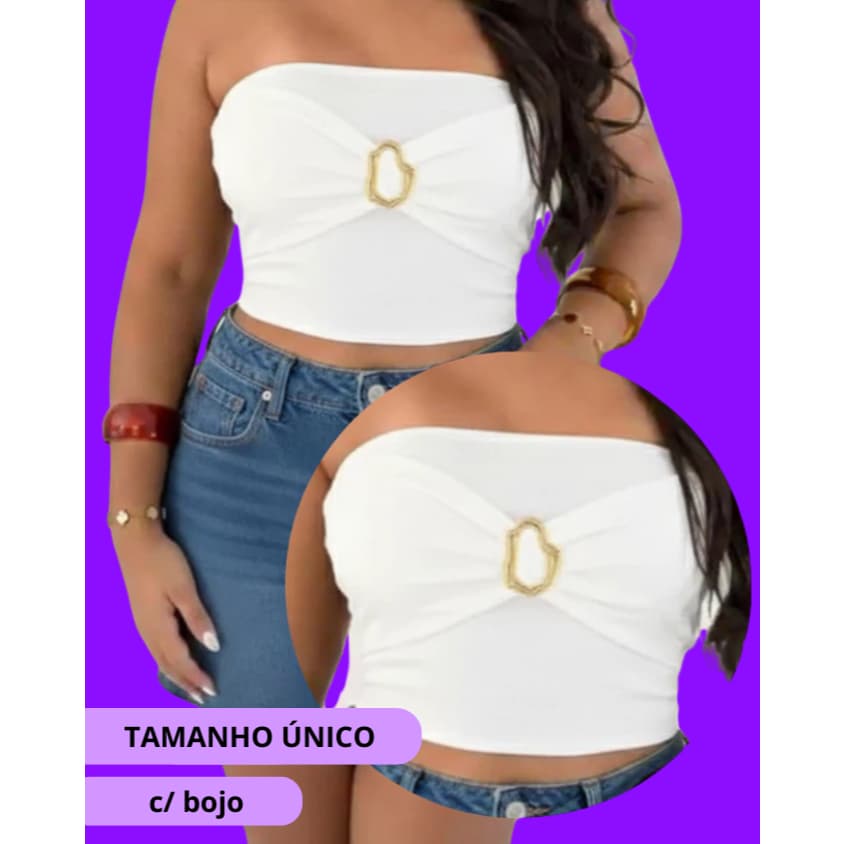 Cropped Top tendência verão - Tamanho Único - peça c/ bojo -fivela dourada. C010