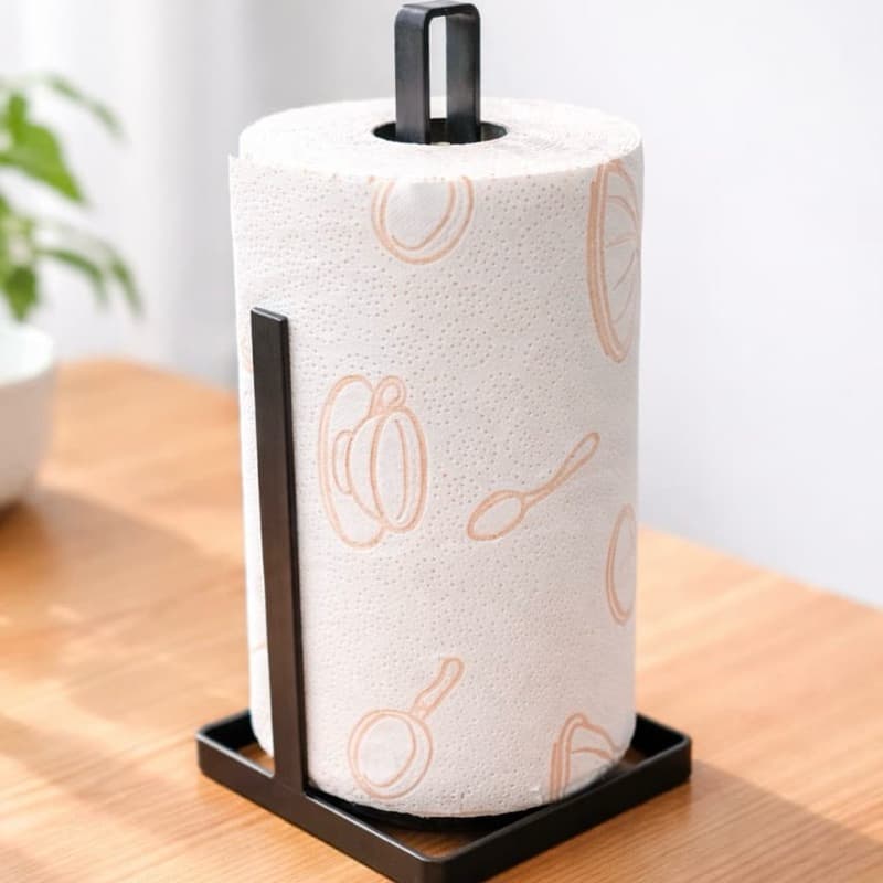 Porta Toalha de Mesa Preto - Suporte para Rolos Alumínio e PVC, Design Compacto