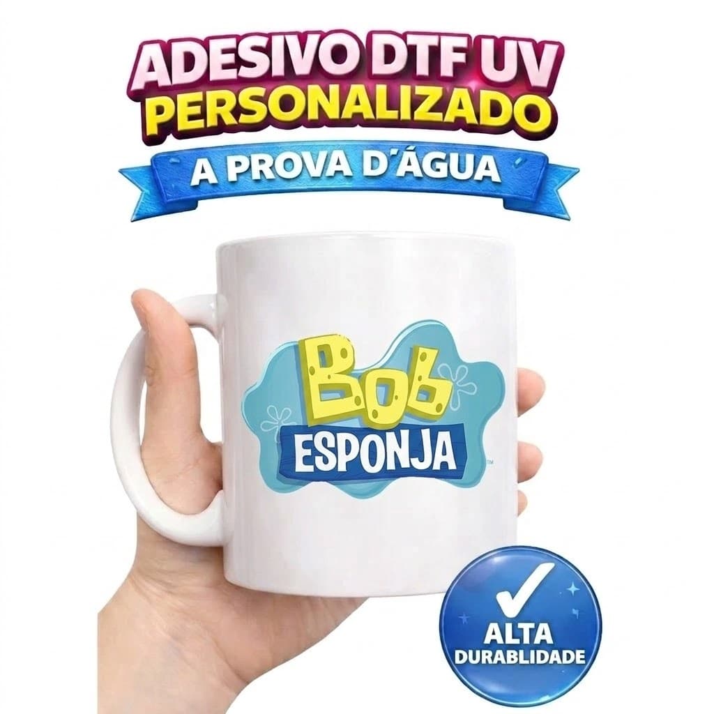 ADESIVOS DTF IMPRESSÃO UV BOB SPONJA CANECAS COPOS GARRAFAS 7,5CM  A PROVA D' ÁGUA