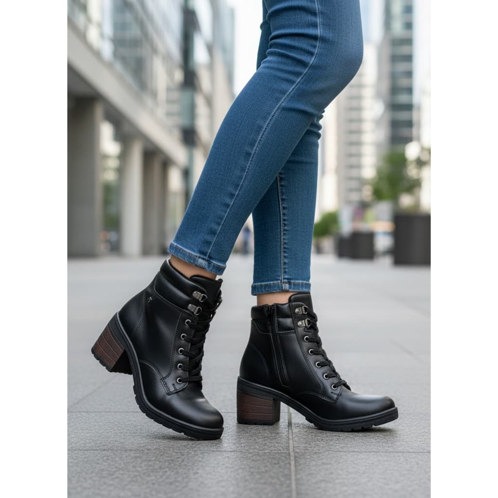Bota Feminina Tratorada Salto Médio Cano Curto Confortável Palmilha EVA