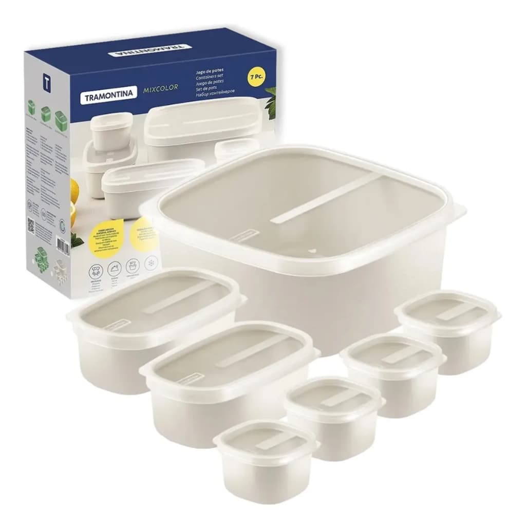 Kit 7 Potes com Tampa de Plástico Tramontina Super Vedação Para Alimentos Vários Tamanhos