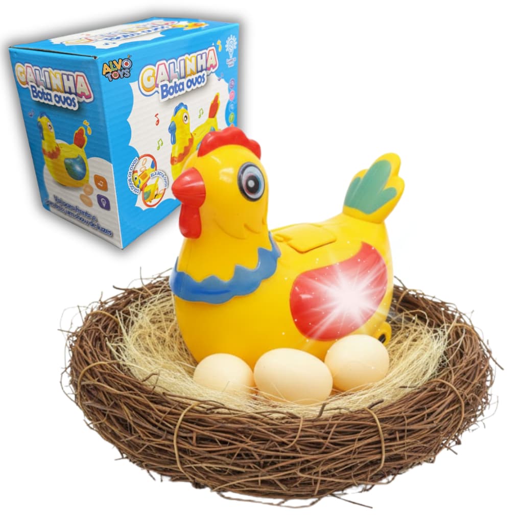 Galinha bota ovos brinquedo infantil bate e volta anda sozinha com luz e som
