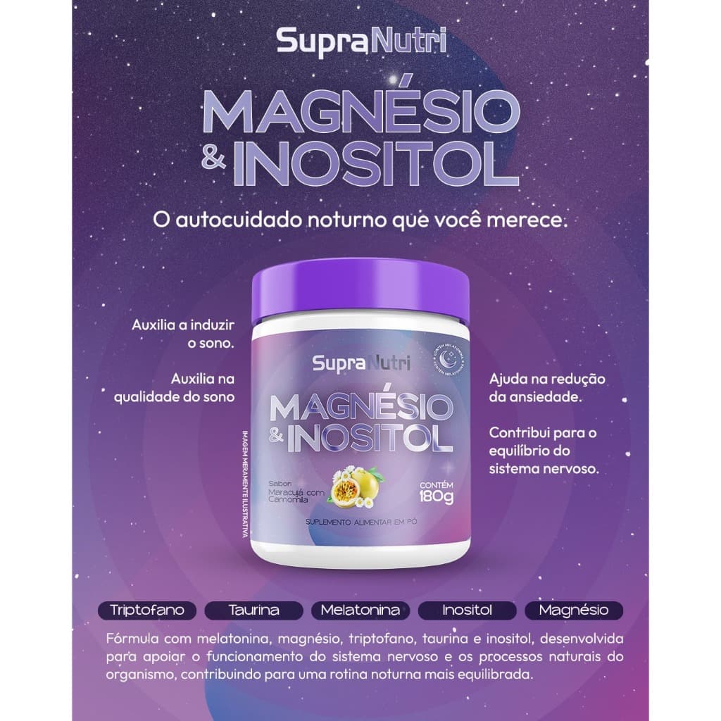 Magnésio Inositol mais Melatonina 180g Sabor Maracuja