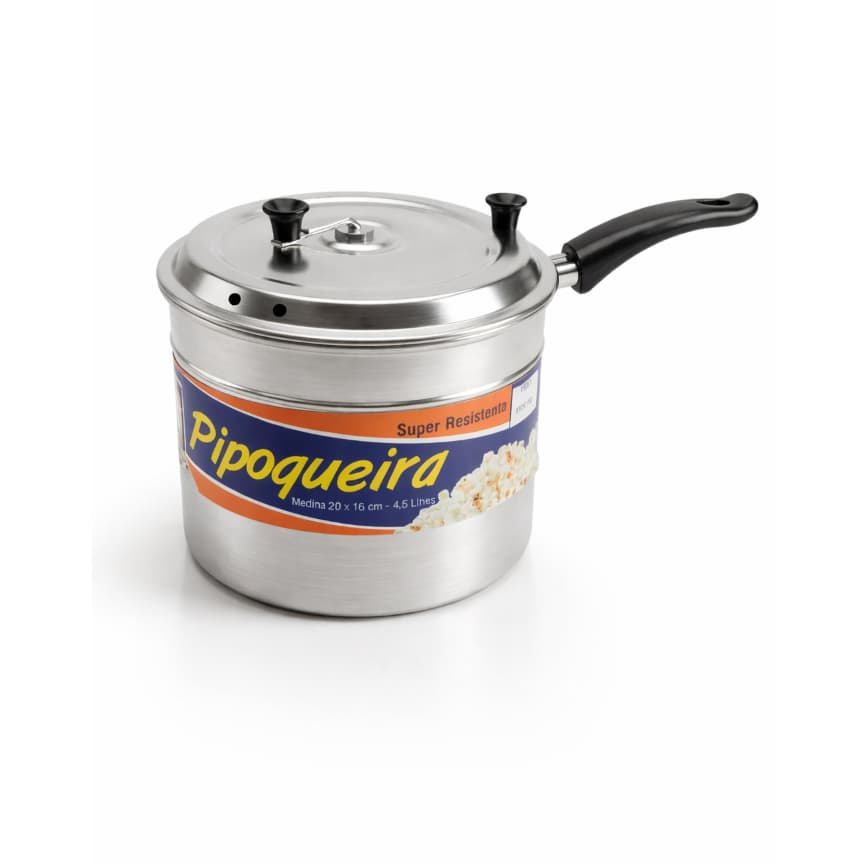 Panela Pipoqueira 4,5 Litros Alumínio Polido Tradicional Cozinha Profissional Reforçada Com Cabo