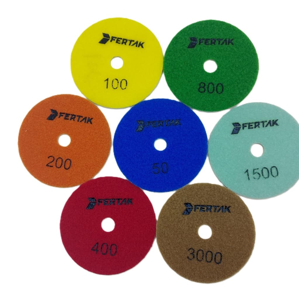 Kit Disco de Lixa Diamantado Aderente 7 Discos Grãos 50, 100, 200, 400, 800, 1500 e 3000Fertak 2969