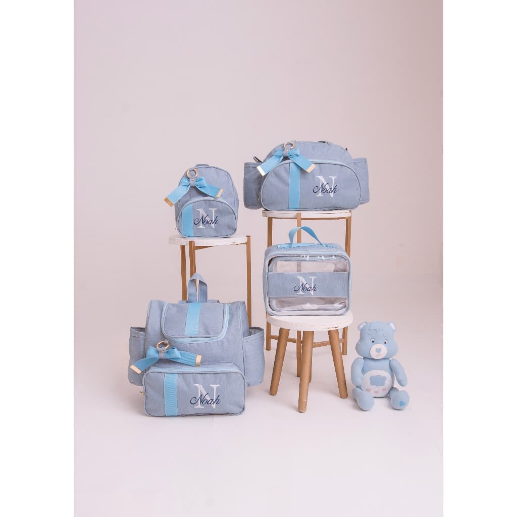 Kit Bolsas Maternidade Luxo Personalizado Térmico em Linho Colecao Ursinho Caramelo