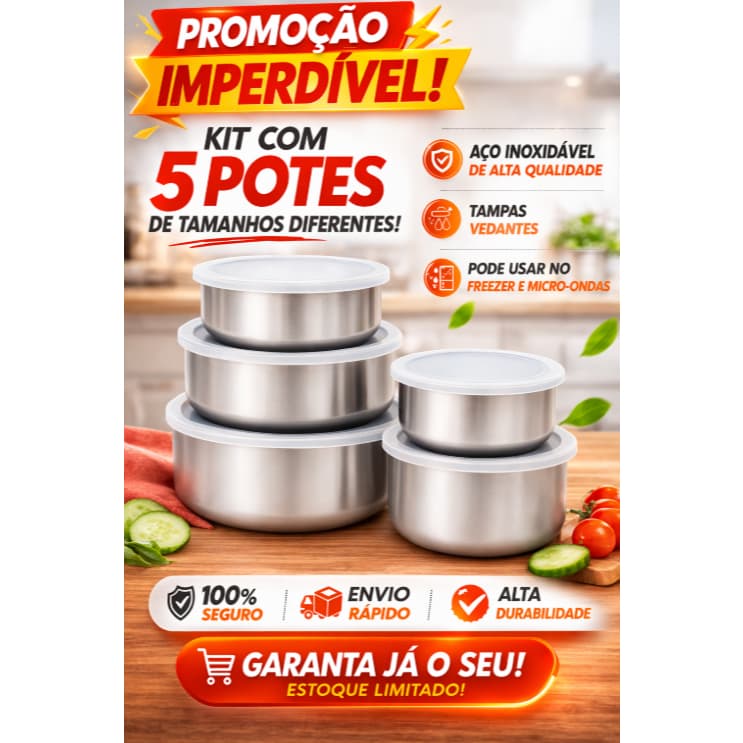 Jogo Tigelas Inox 5 Peças Clink Aço Inoxidável Multiuso Cozinha Resistente Anticorrosão | Storeasy