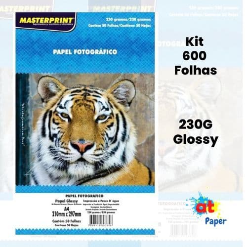 Papel Foto A4 230g Glossy ( Brilhoso ) - Kit 600 Folhas Masterprint
