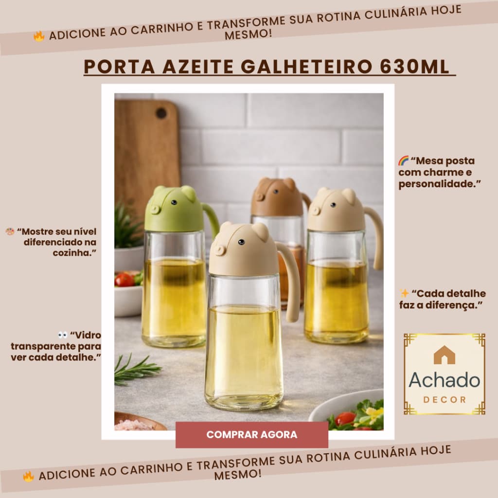 Porta Azeite Galheteiro 630ml Tipo Jarra Dispenser Azeite Vinagre Molhos Cozinha