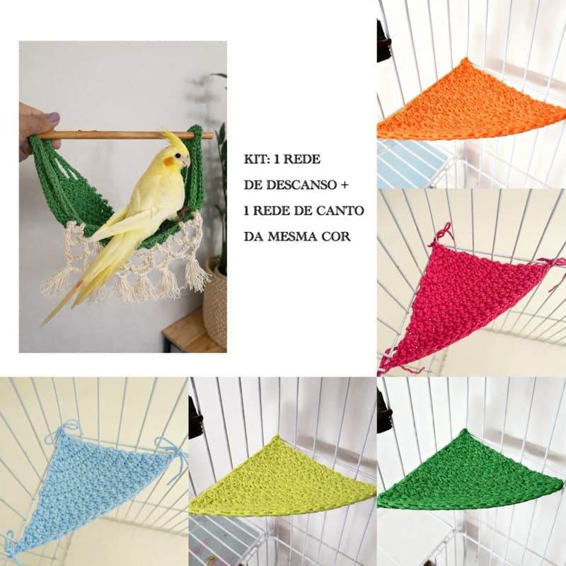 Kit  2 Peças  - 1 Rede de descanso + 1 Rede de canto  - Redinha descanso para calopsitas l Rede de crochê  artesanal 🐦