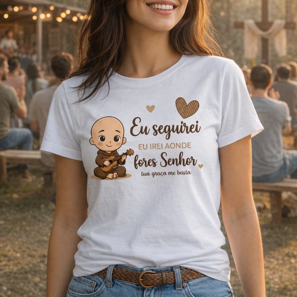 Camiseta Católica Fé Frei Gilson Acorda Vamos Rezar Igreja Quaresma Rosario Feminina Masculina
