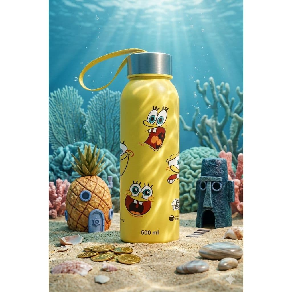 Garrafa Agua Squeeze ou Organizador Bob Esponja 750ml 500ml Infantil p Escola Viagem Treino BPA Free